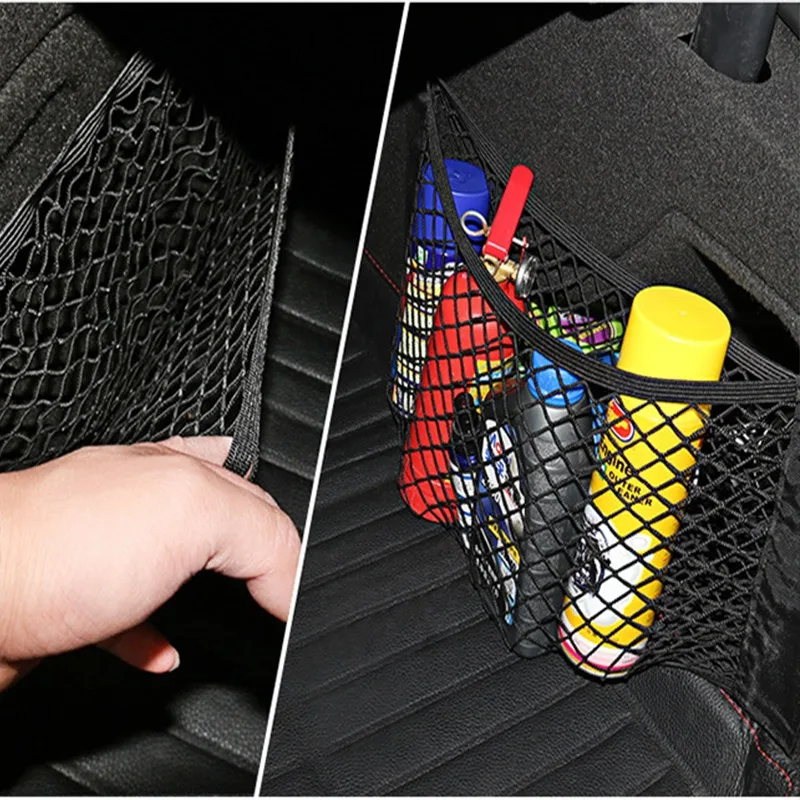 Car Trunk Mesh Storage Bag Car Storage Net Organizer Pocket Universal Trunk Bag Magic Fixing Belt Tape Auto Interior Accessories