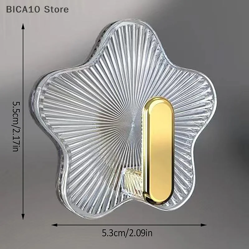 2PCS/Bag Star Shaped Transparent Strong Traceless Hooks Wall Mounted Bathroom Without Punching Towel Key Sundries Storage Hooks