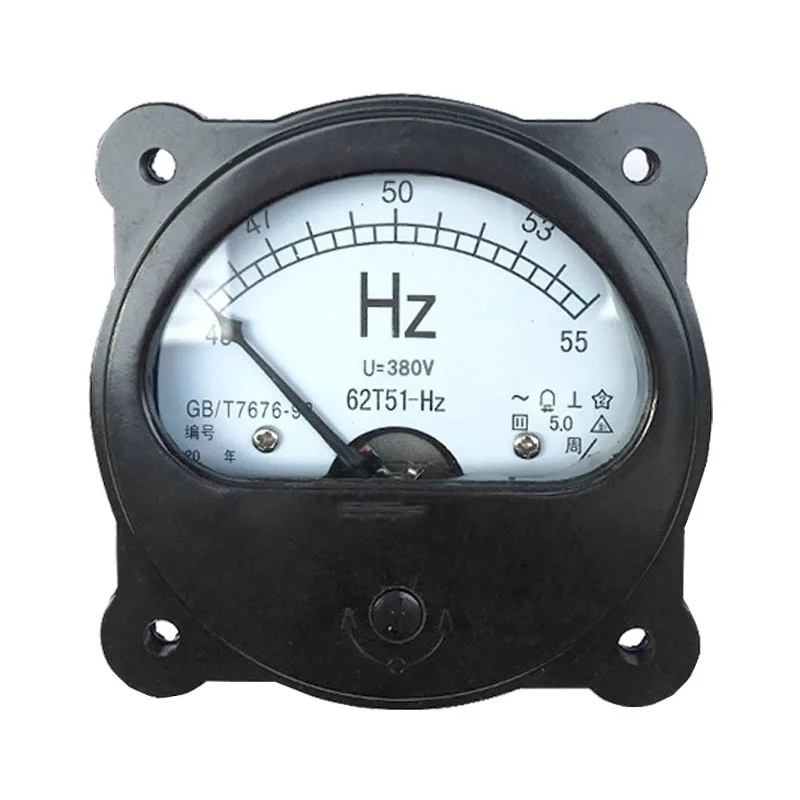 62T51-Hz AC 220V 380V 45-55 Hz Black Frequency Panel Meter Round Analog Dial