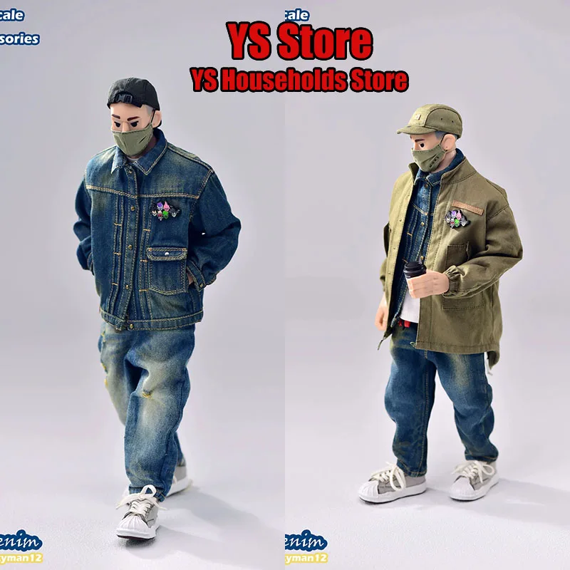 Trickyman12 1/6 Male Soldier Street Trend Hip Hop Denim Jacket Sweatshirt Shoes Hat Socks Jeans Clothes  For 12" Male Body