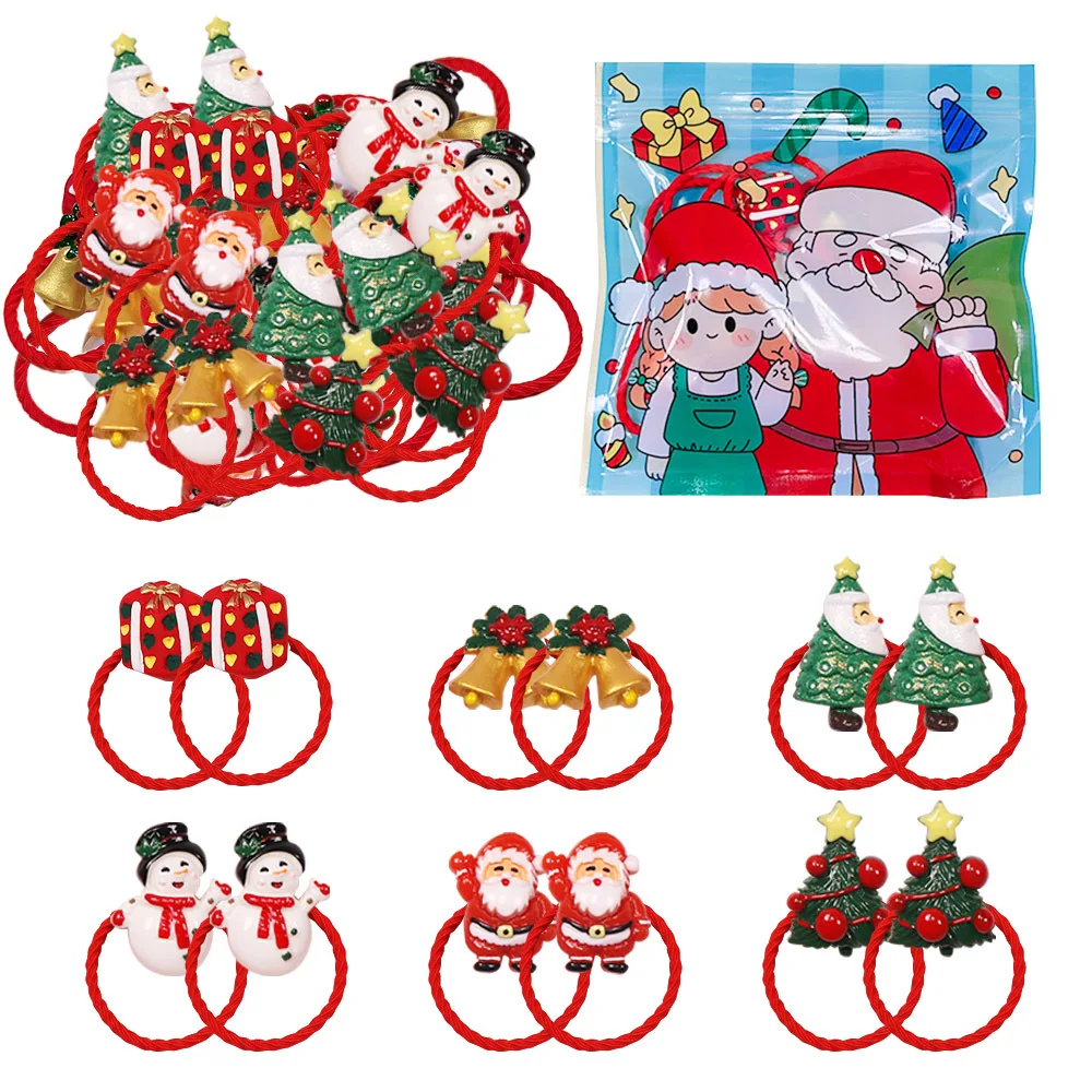 5Sets 12in1 Cute Christmas Headwear Snowman Xmas Elastic Hair Bands Ponytail Holder Elastic Hair Rope Boutique Hair Accessories