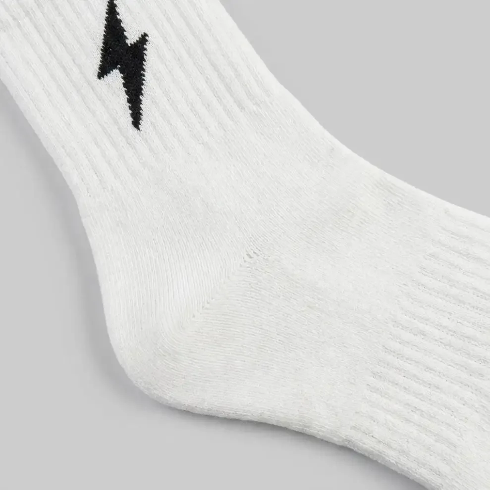 Minimally designed vertical lightning bolt embroidery middle tube pile socks anti slip and anti drop tube for men and women