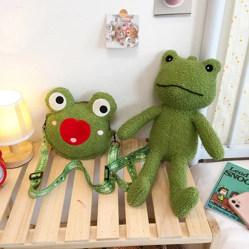 Green Cute Frog Plush Bags Toys Stuffed Pouch Doll Shoulder CrossBody Bag Backpack Children Gift Coin Purse Feminina