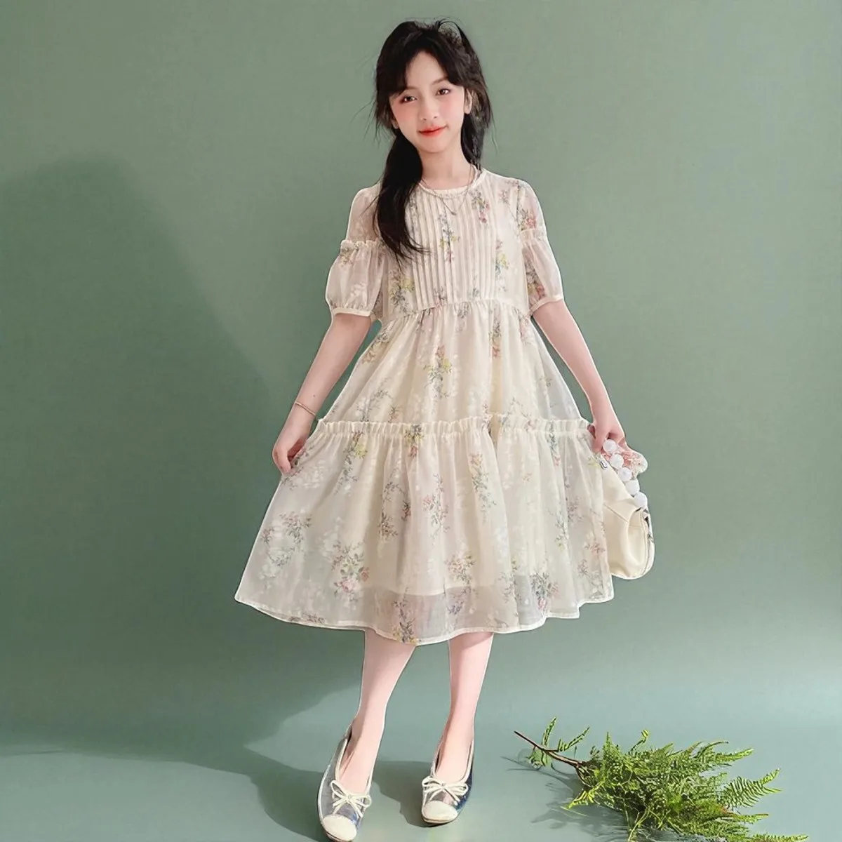 Summer Outfits Baby Kids Flower Dresses for Girls Princess Dress Floral  Short Sleeve Children Lolita Costumes 6 8 10 12 13 Years