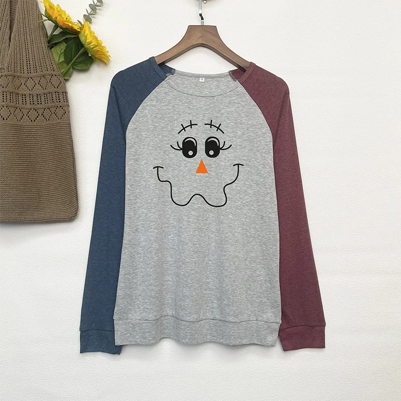 2024 Women's T-shirt Retro Fun Smiling Face Printed T-shirt Short Sleeved Loose Fashion Cute Autumn Holiday Pattern T-shirt