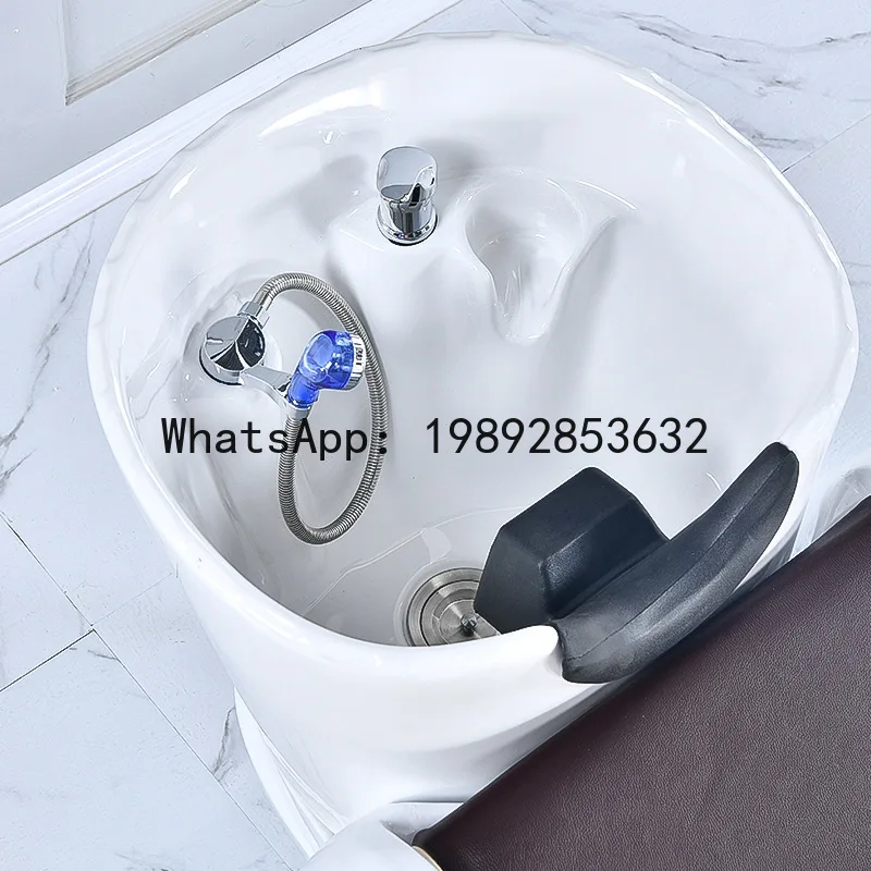 CZ Salon Exclusive Internet Celebrity Barber Shop Shampoo Bed Fiberglass Hair Salon Ceramic Basin Massage Semi-Lying Shampoo Bed