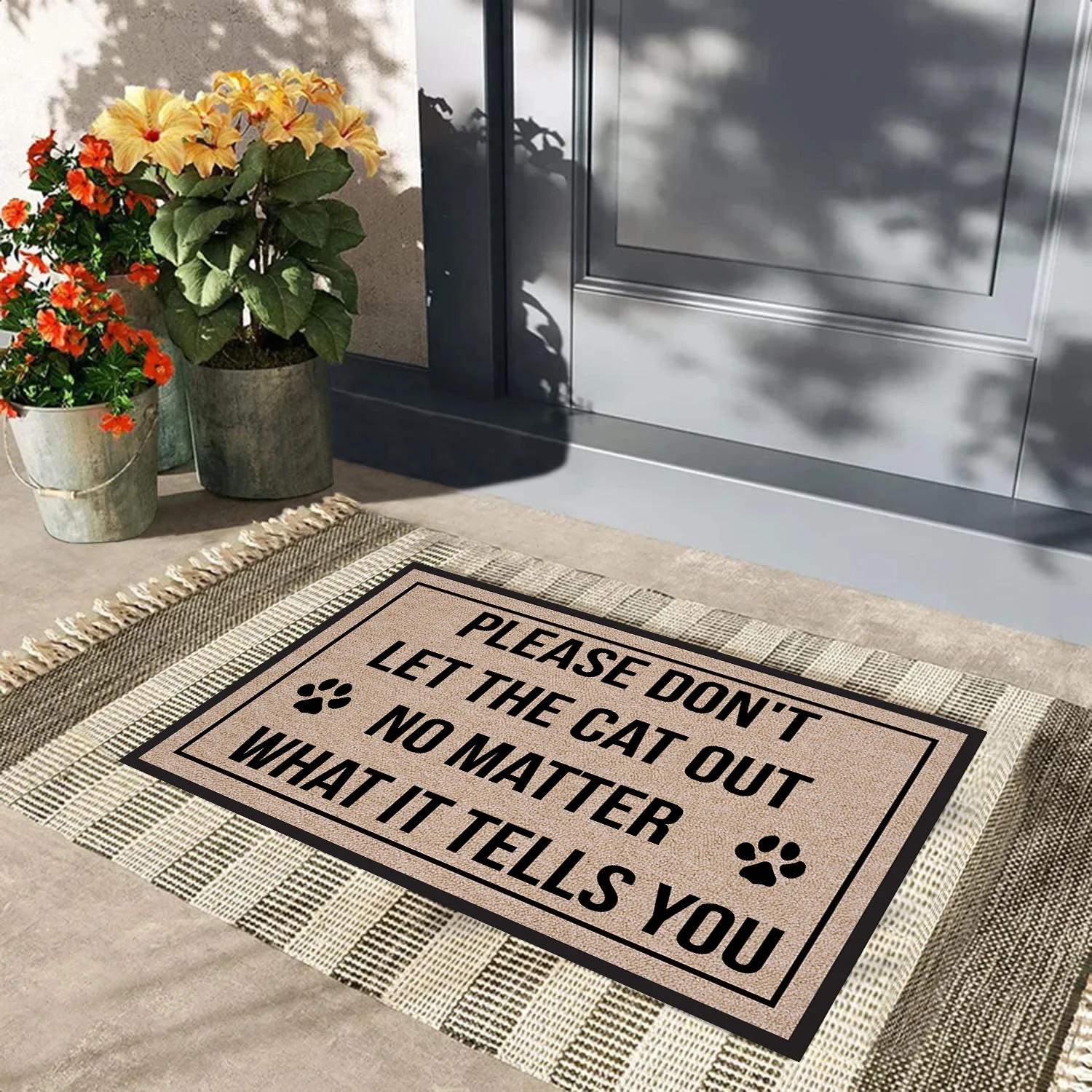 من فضلك لا تخرج القطة لا توهم ما يخبرك ممسحة المطاط الحمام المطبخ حصيرة حديقة المرآب باب الكلمة حصيرة