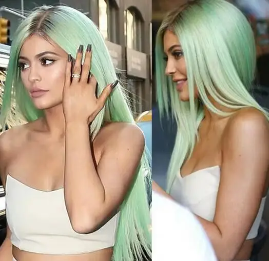 Straight Mint Green Wig for Women Fresh Green 28inch High Temperature Resistant Wigs That Can Be Dyed and Permed braided wigs