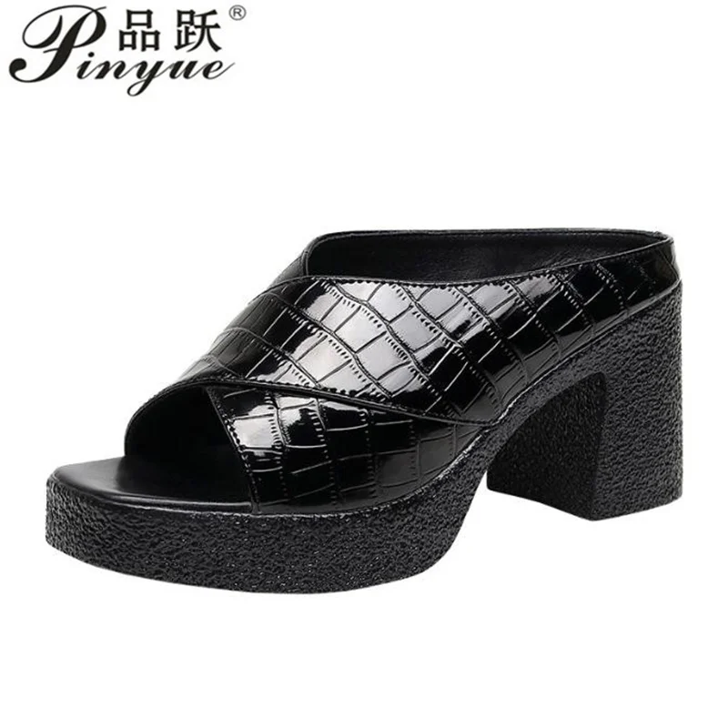 8cm Women High Heeled Slippers New Thick Women's Shoes Fashion Platform Sandals Womens Sexy mom slippers 34 41