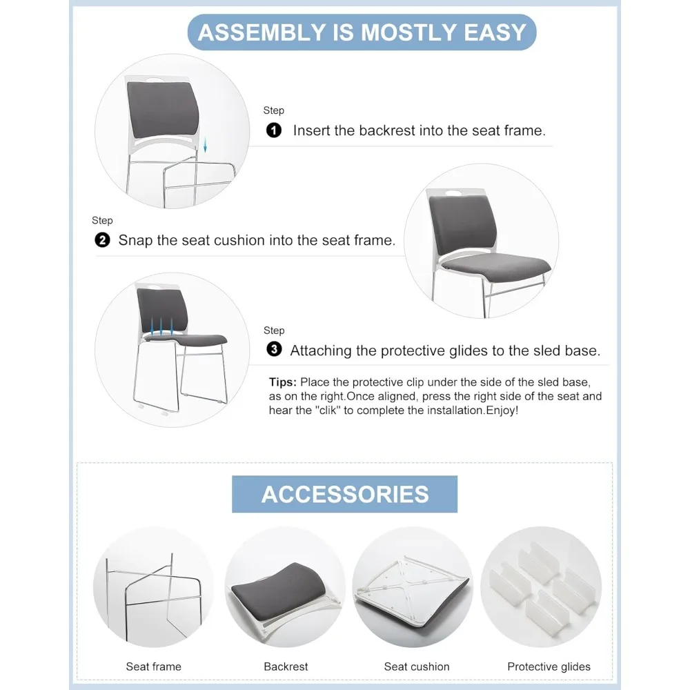 Stacking Chairs 1102LB Capacity Home Office Guest Chair Set with Sled Base,Modern Reception Chair for Kitchen,Waiting Room