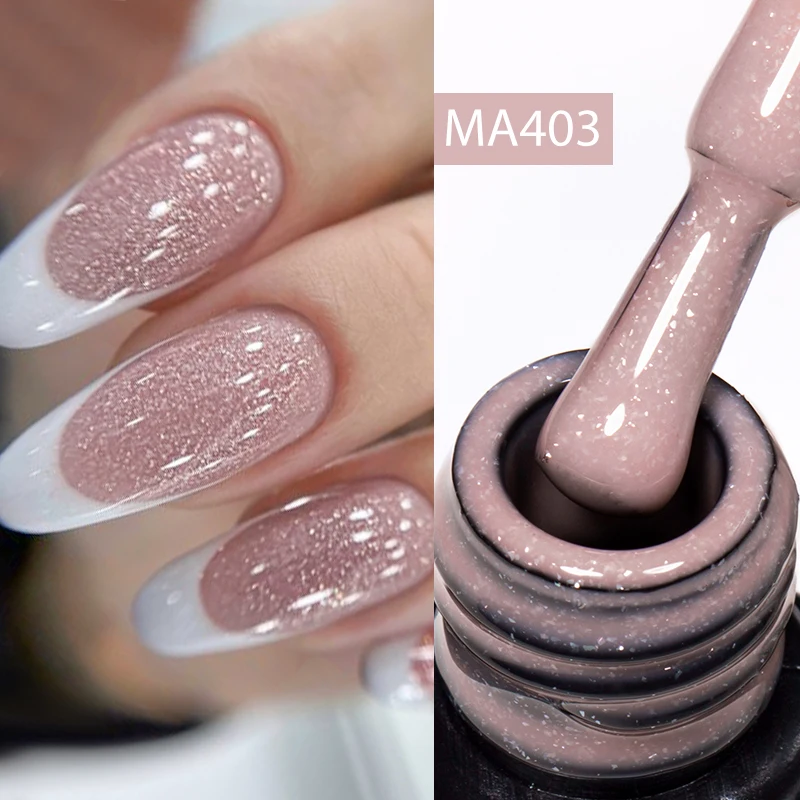MEET ACROSS Jelly Nude Glitter Rubber Base Gel – 7 ml Semi Permanent Soak Off UV/LED Reflektierender Malgel-Lack für Nägel
