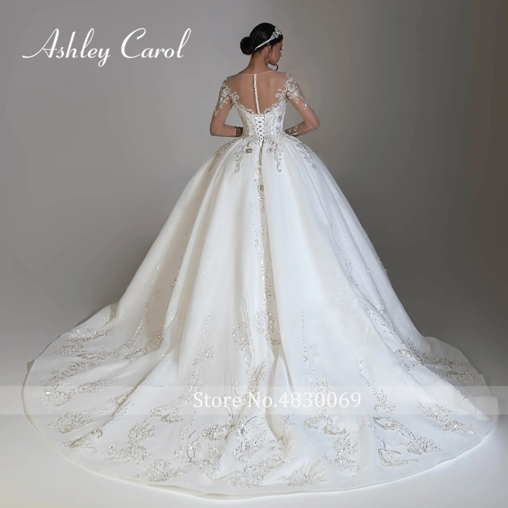 Ashley Carol Ball Gown Wedding Dress 2022 Luxury Princess Beaded V-neckline Long Sleeves Appliques Bridal Dresses Robe De Mariee