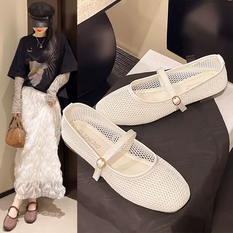 Women's Flat Shoes Spring New Round Head Shallow Mouth Mesh Cloth Breathable Word with Anti-slip Wear-resistant Single Shoes - AliExpress 