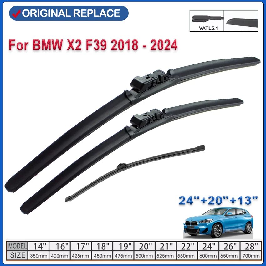 

LHD Front Rear Wiper Blades Set For BMW X2 F39 2018 - 2024 Windshield Windscreen Rubber Brushes Refills Accessories 24"+20"+13"