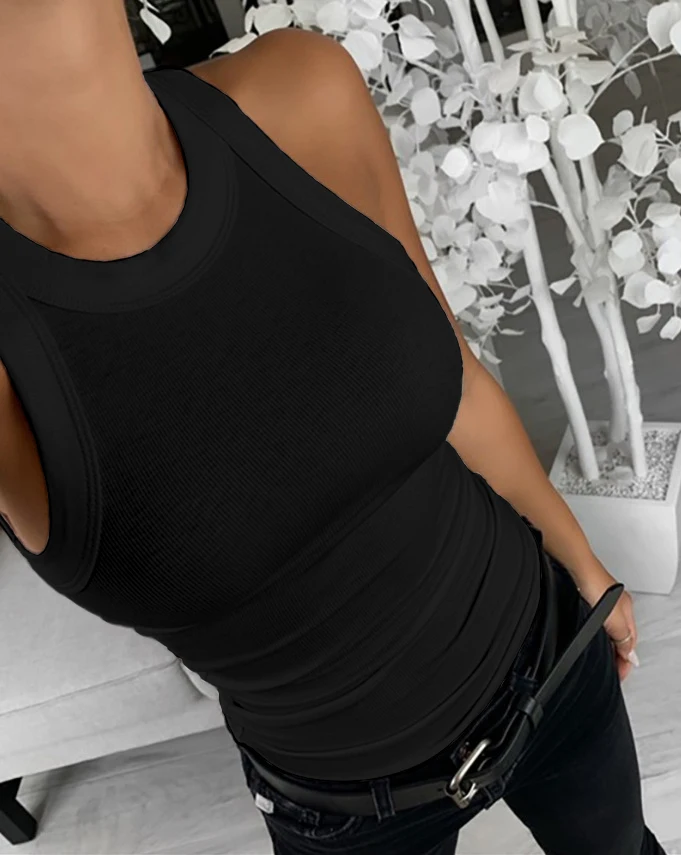 Sleeveless Ribbed Knit Tank Top Slim Fit Basic Casual Everyday Wear For Women image 5