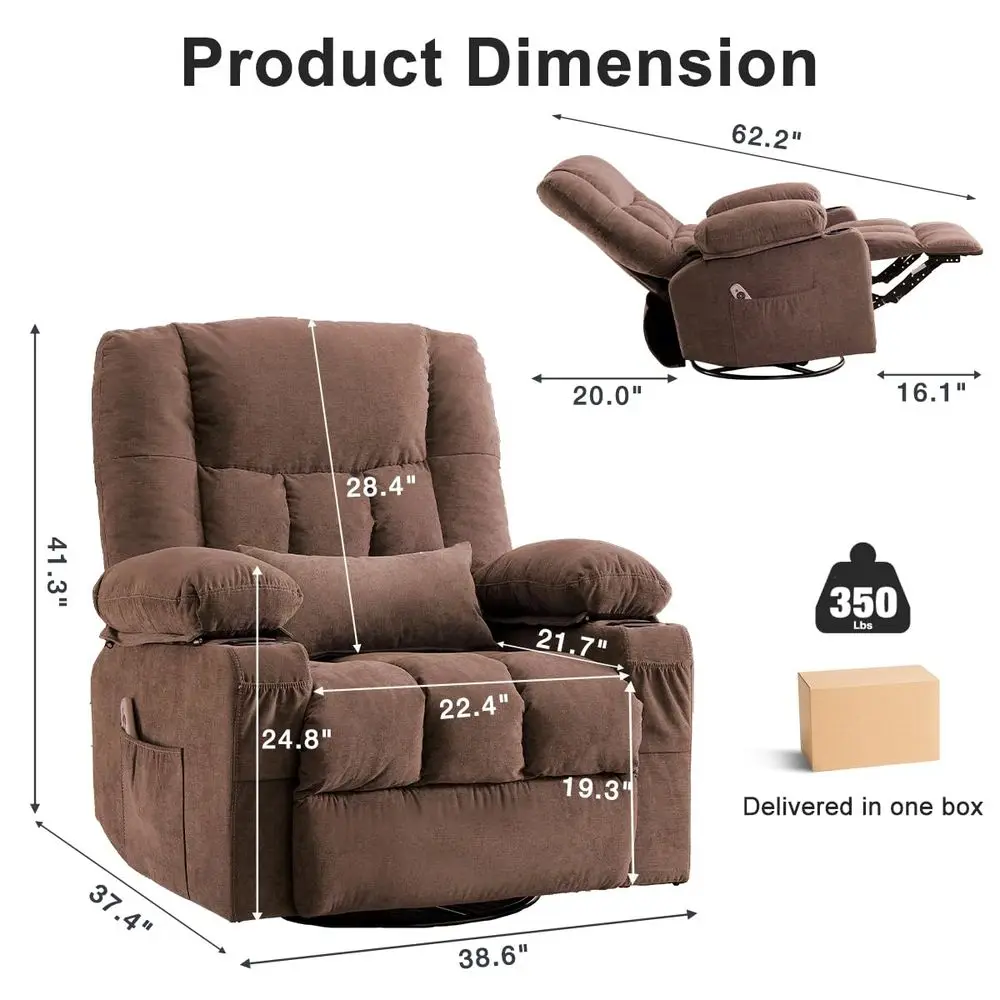 Rocker Recliner Chair with Vibration Massage and Heating Functions for Adults,Oversized Recliner Single Sofa with Side Pocket,T