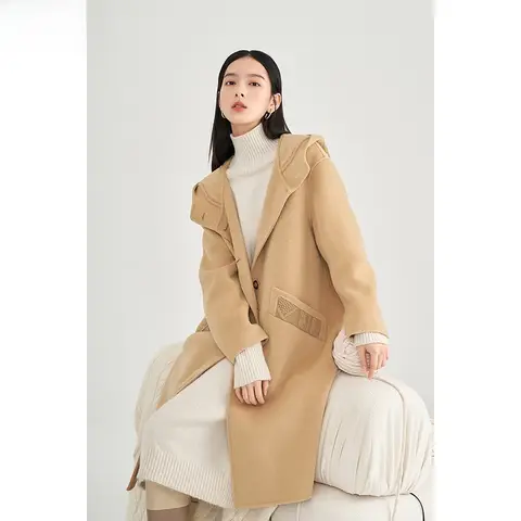 여성용 외투 울 모직 울 캐시미어 후드 여성용 캐주얼 패치워크 외투 재킷 코트 울 모직 울 캐시미어 외투