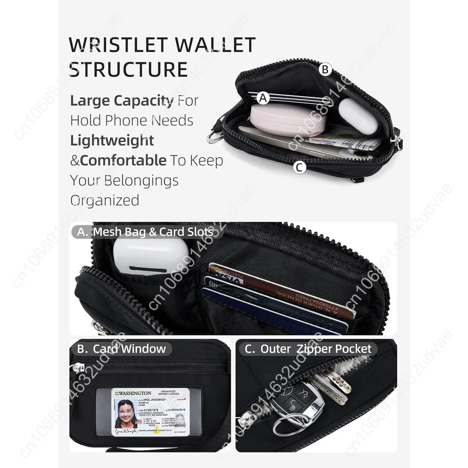 WESTBRONCO Wristlet Wallets for Women Nylon Quilted RFID Wallet with 3 Zipper Purse for Travel