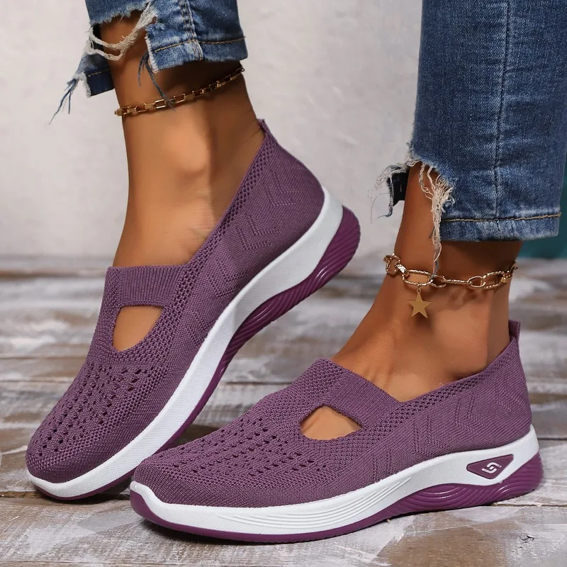 Autunno nuove scarpe di stoffa da donna comode scarpe A rete antiscivolo con suola morbida scarpe singole traspiranti scavate slip-off