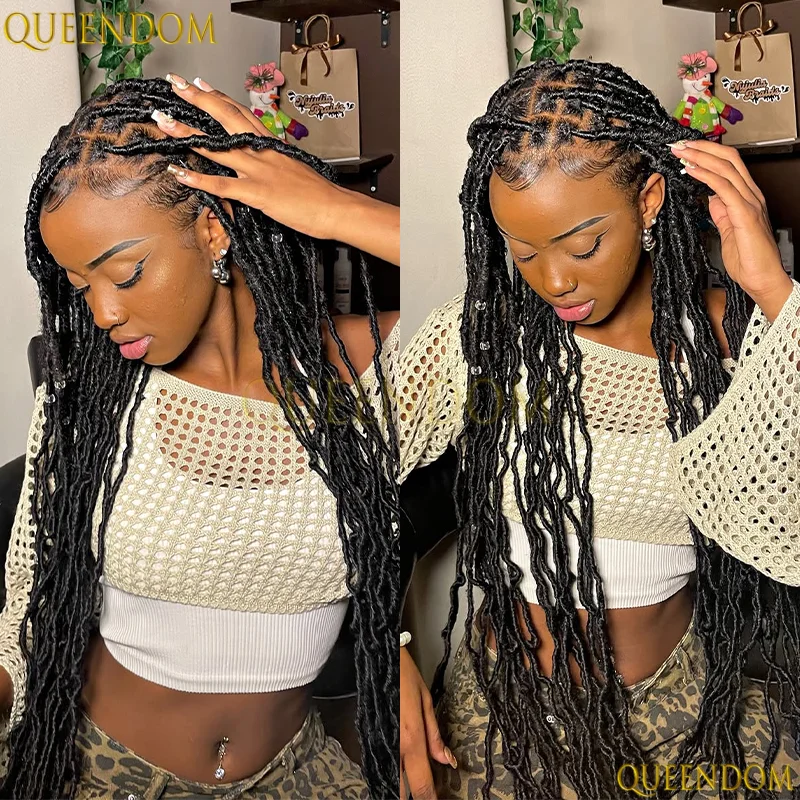 40 "طويلة الاصطناعية كامل الدانتيل فو Locs صندوق شعر مستعار الدانتيل الجبهة الباروكات للنساء Knotless صندوق الضفائر الباروكات