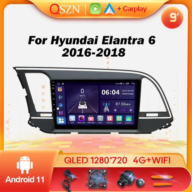 

QSZN 2din Android 11 For Hyundai Elantra 6 2016-2018 9inch Car stereo Radio Multimidia Video Player Navigation GPS DSP Carplay