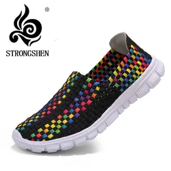 STRONGSHEN scarpe da donna estate Casual appartamenti respirare Sneakers femminili scarpe da passeggio tessute Slip On mocassini da donna scarpe fatte a mano