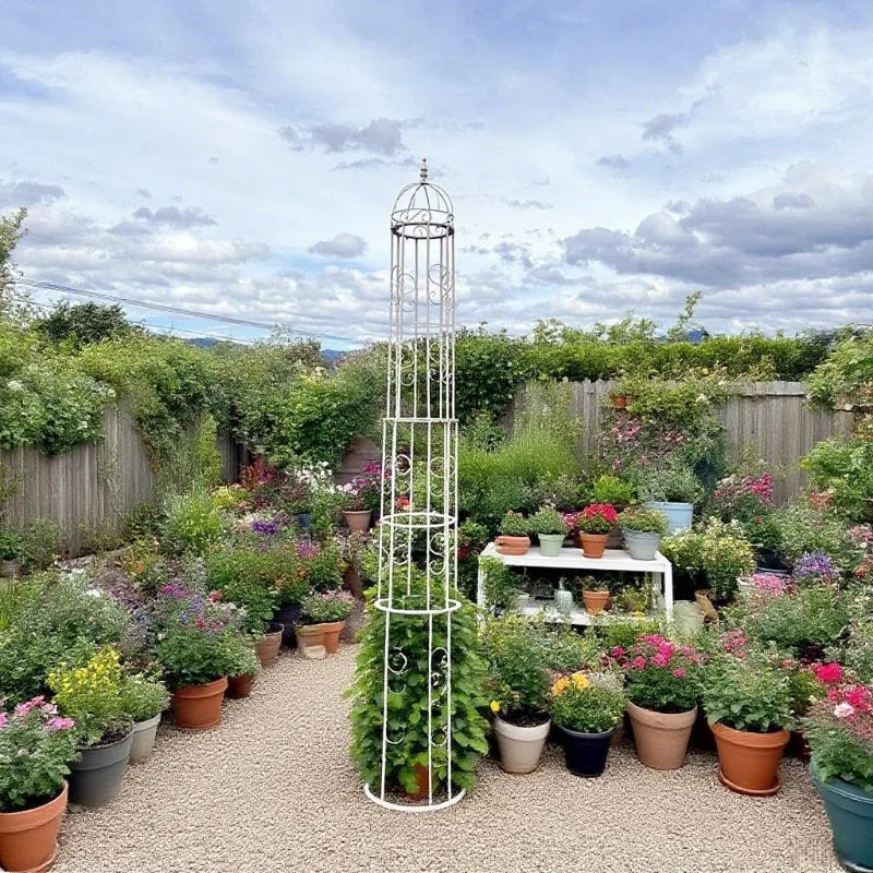 European Roman column wrought iron flower stand, garden courtyard clematis climbing vine stand, outdoor plant climbing frame,
