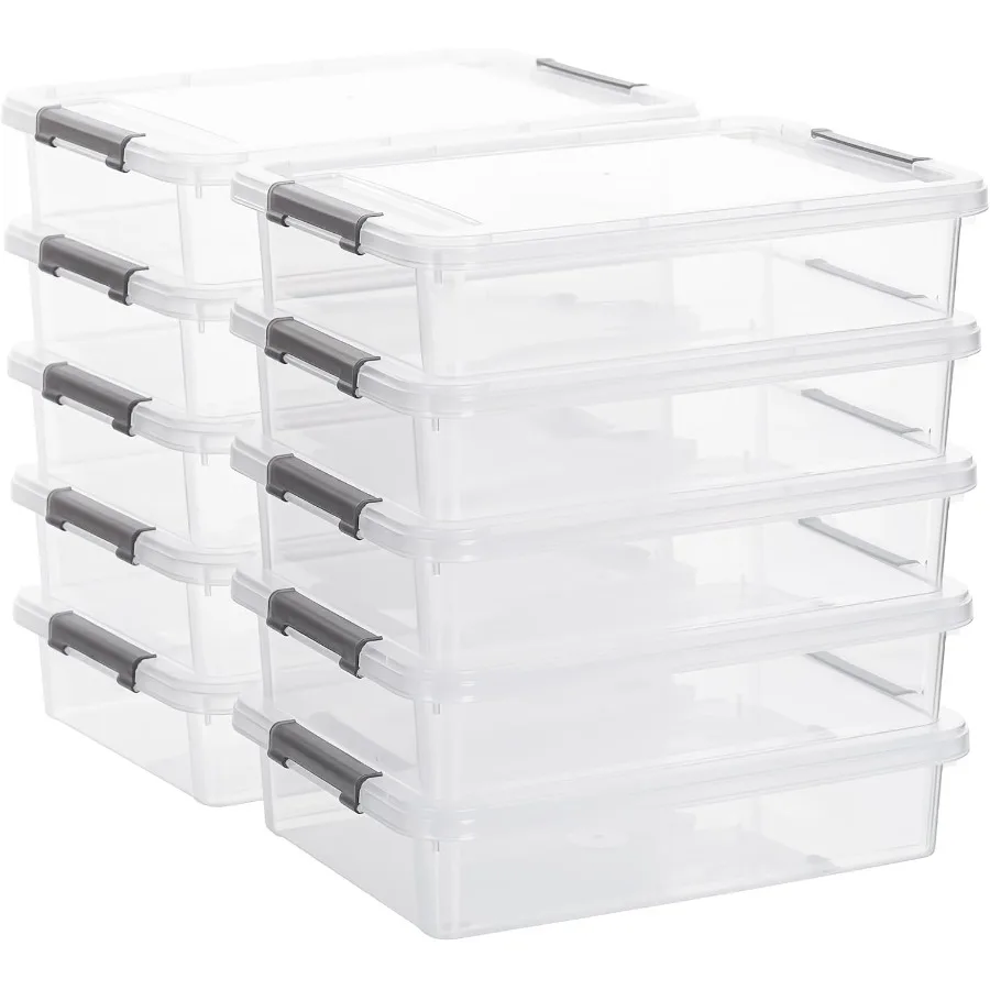 PC Storage Bins with Lids, Stackable Plastic Box, Paper Storage