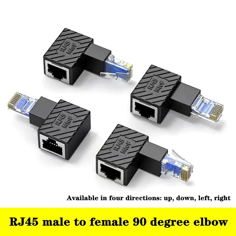 1pcs RJ45 Male to Female Converter 90 Degree Extension Adapter for Cat5 Cat6 LAN Ethernet Network Cable Connector Extender