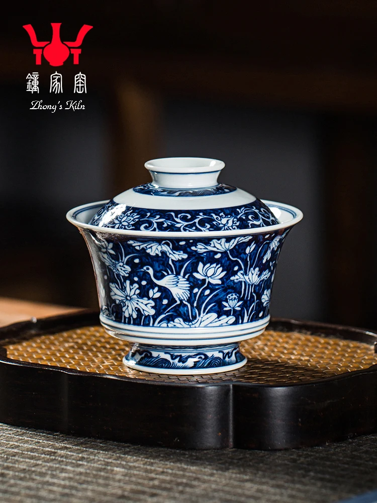 

Zhongjia Lid Bowl Tea Cup Jingdezhen Chai Kiln Blue And White Hand All The Way Lianke Heavy Industry Full Painted