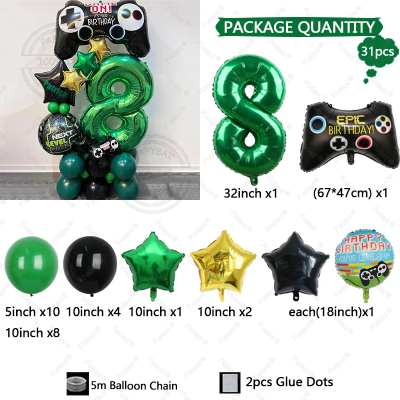 31 قطعة من بالونات موضوع لوحة الألعاب باللون الأخضر رقم مجموعة بالونات عيد الميلاد موضوع اللعبة ديكور الحفلات هدايا مفاجأة لأعياد ميلاد الأطفال #6