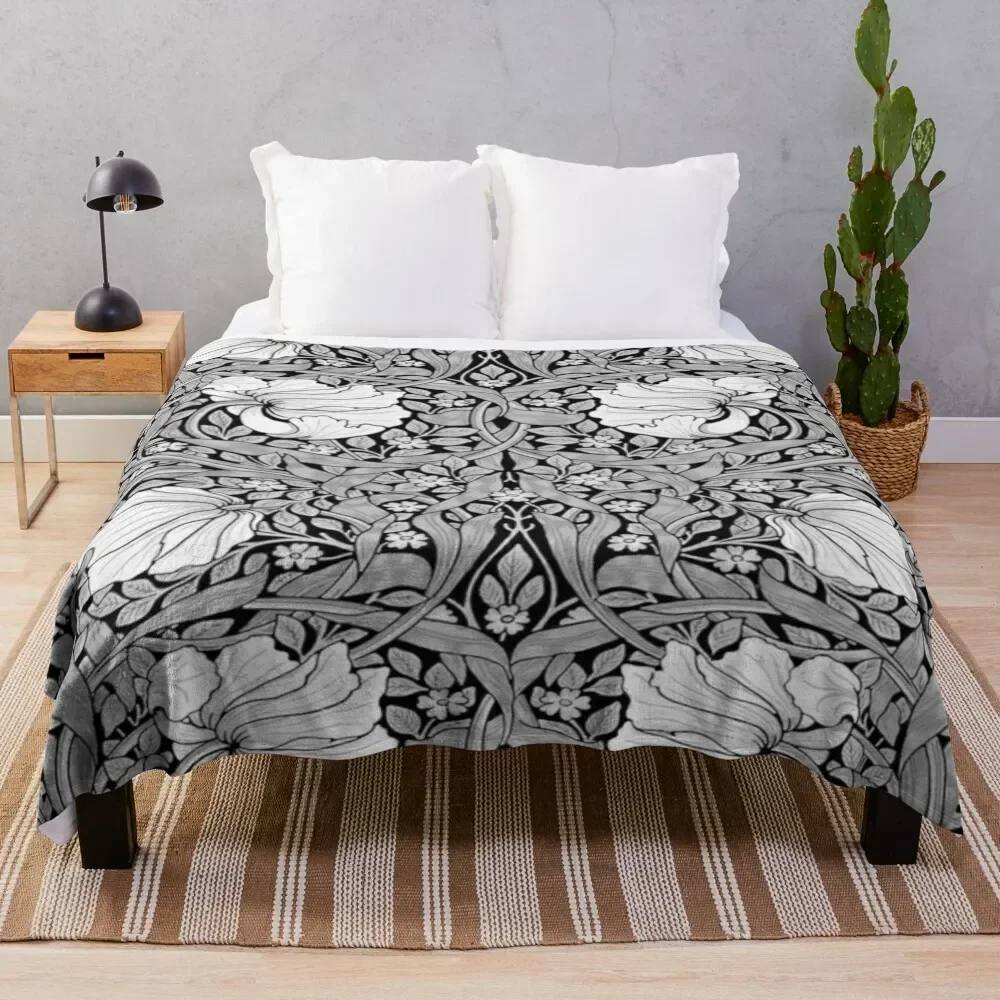 

William Morris-Pimpernel, black, white, grey Throw Blanket Long Lasting Soft Plush Blanket for Daily Use
