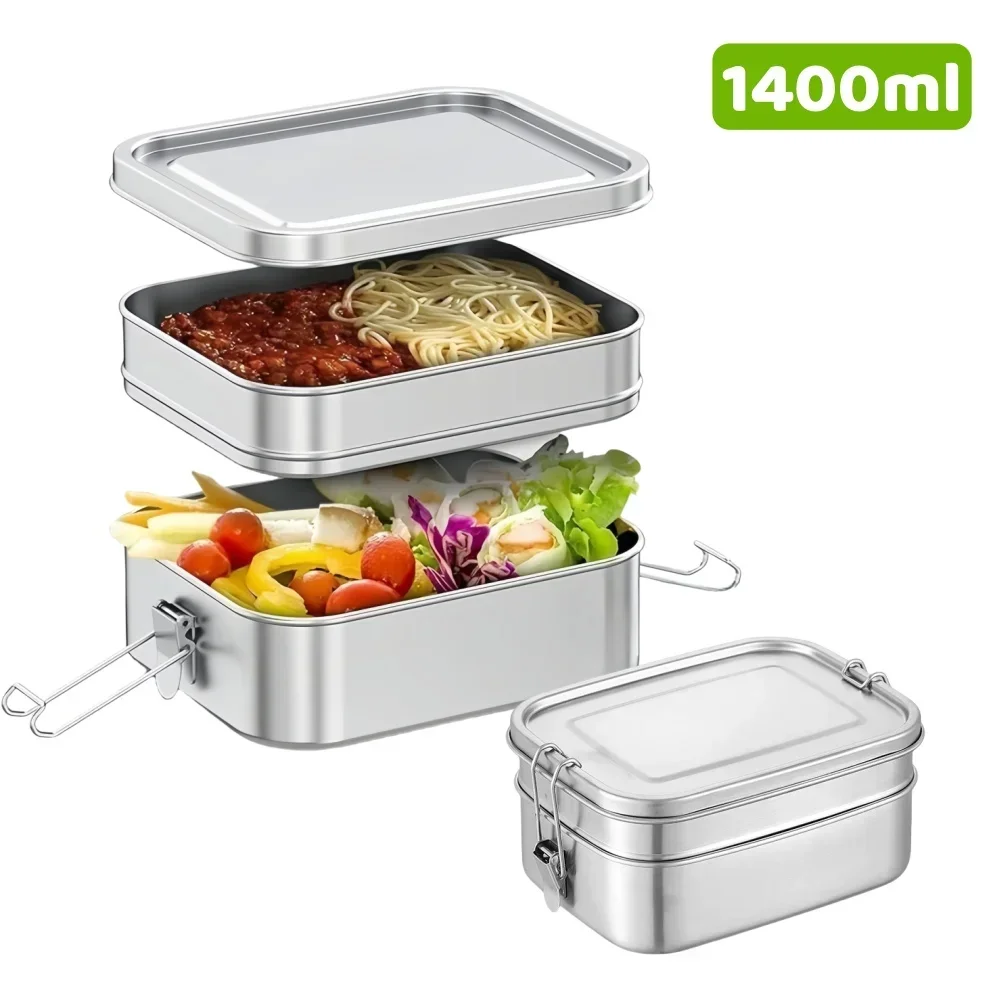 Marmita de Aço Inoxidável 304, Hermética e à Prova de Vazamentos, Caixa Bento de 1/2 Camada para Preparação de Refeições, Recipientes de Armazenamento de Alimentos com Fecho para Adultos