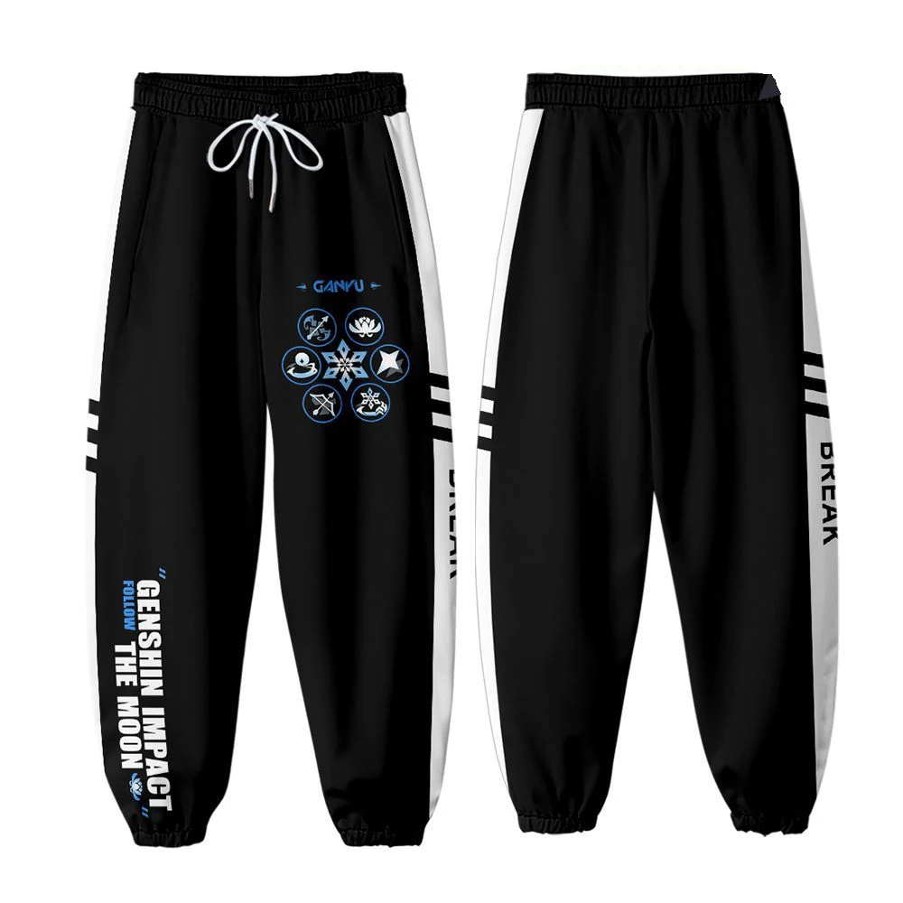 Jogo quente genshin impacto ganyu cosplay trajes 3d impressão joggers calças masculinas/femininas calças casuais hip hop sweatpants