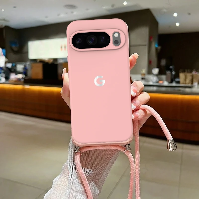 Silky Touch Liquid Silicone Soft Case For Googel Pixel 10A 9 ProXL 8 7 6 Pro Crossbody Lanyard Anti-loss Full Pack Protect Cover