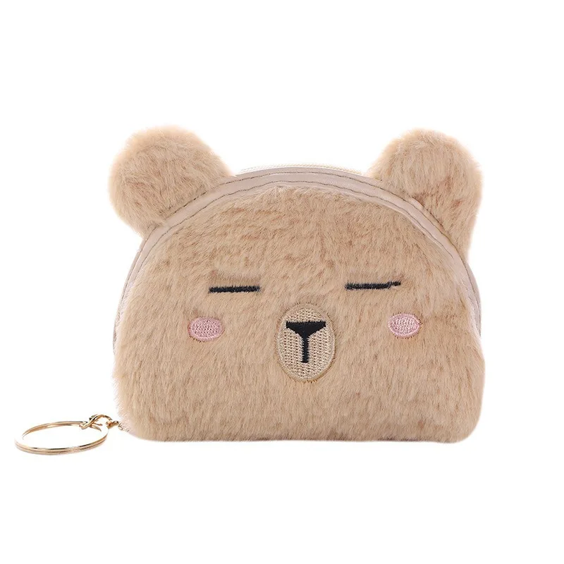 Cute Bear  Plush Wallet Cartoon Animal Coin Purse Card Case Portable Money Changer Pouch Earphone Storage Bag Birthday Gifts