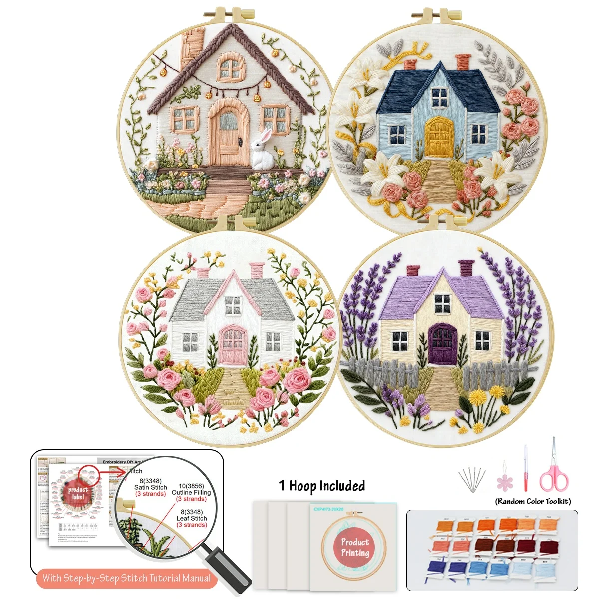4-teiliges DIY-Stickmaterial-Set für Anfänger, inklusive Nadeln, Fäden, Stick-Starter-Kit, Kreuzstich-Kunst als Geschenk. – Detail 3