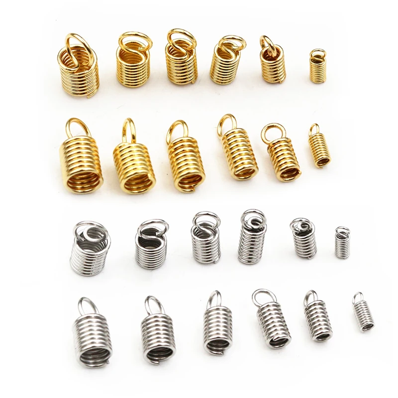 30-100pcs Stainless Steel Spring Crimp Clasps Leather Cord Ends End Caps Connectors For DIY Bracelet Necklace Jewelry Making