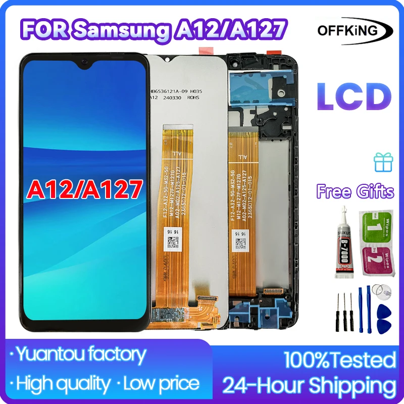 For Samsung Galaxy A12 /A127  SM-A127F/DSN   Touch Screen Digitizer For Samsung SM-A127M Framed LCD 6.5 inches