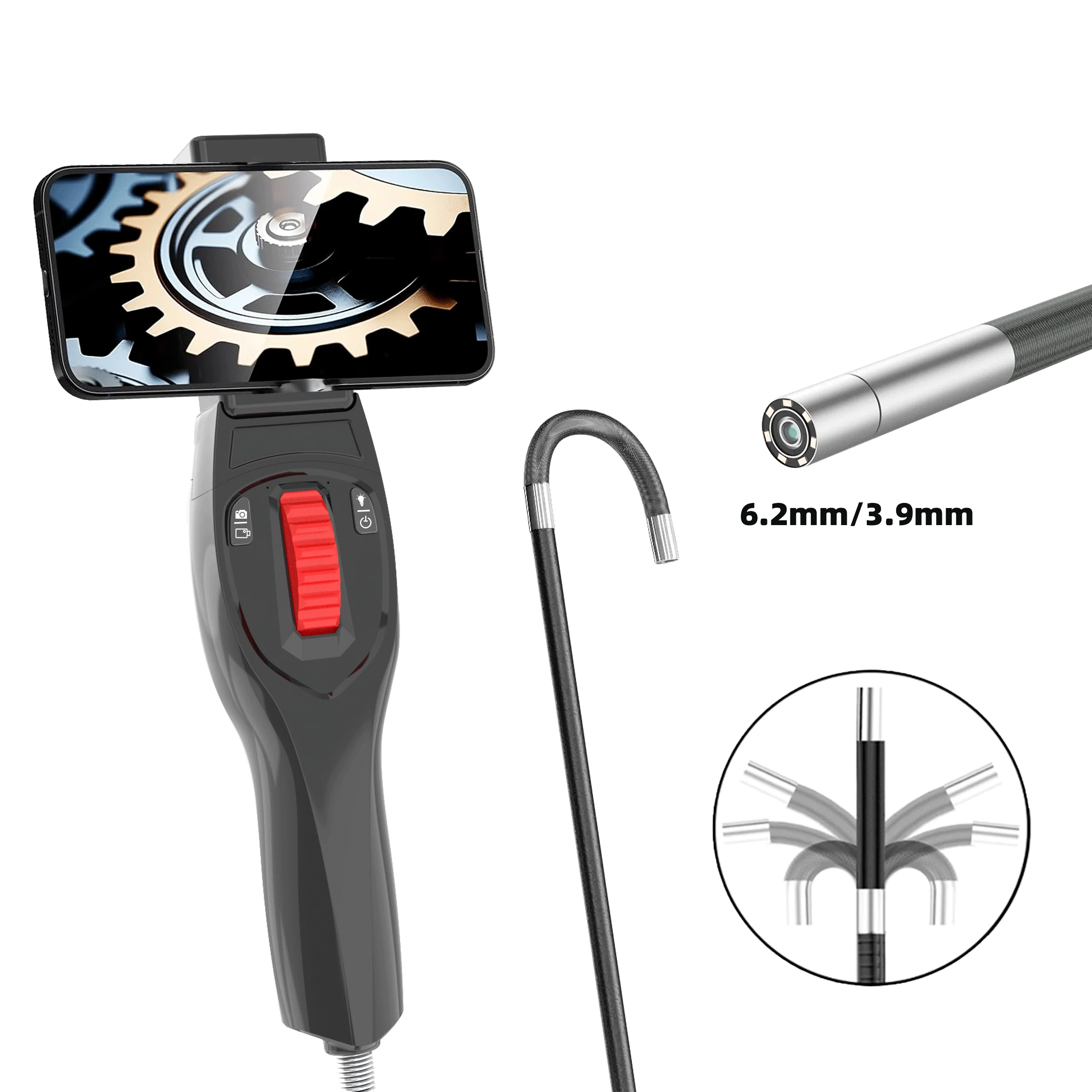 1080P Two-Way Endoscope Articulating Industrial Borescope Snake Camera with Light 360°Rotation Sewer Camera Support Android IOS