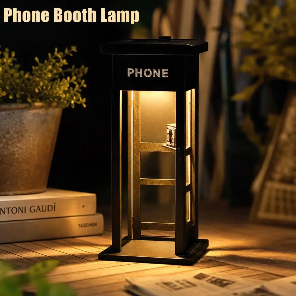 Retro Telephone Booth Lamp Vintage Miniature Desk Night Light Classic Phone Box Ambient Lamp For Bedroom Desktop Decor