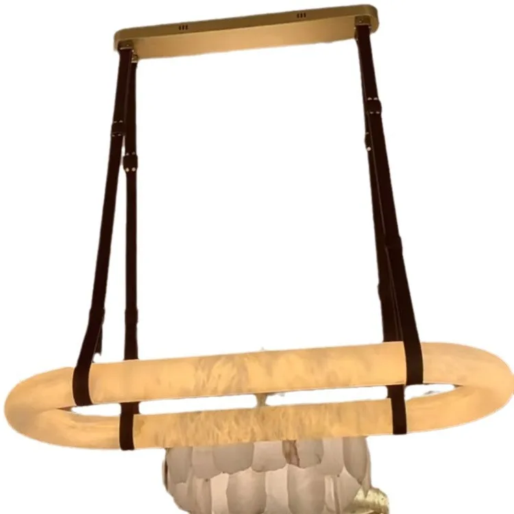 Wabizhai Wind Belt Light Luxury True Marble Chandelier Designer Restaurant Long Table Shimadai Marble