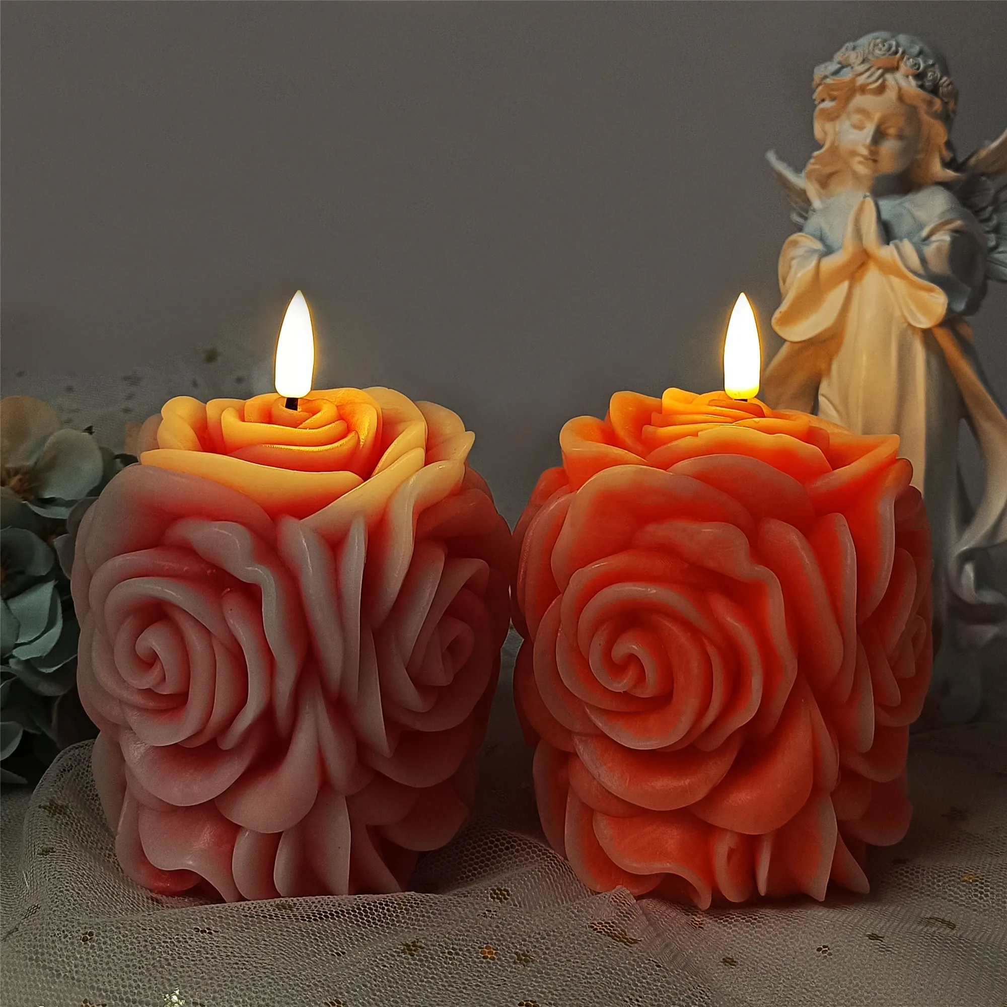 

1 pc Rose Pillar Pink LED Electronic Candle Handmade candles for all occasions Decorative Remote Timed Flameless Candle