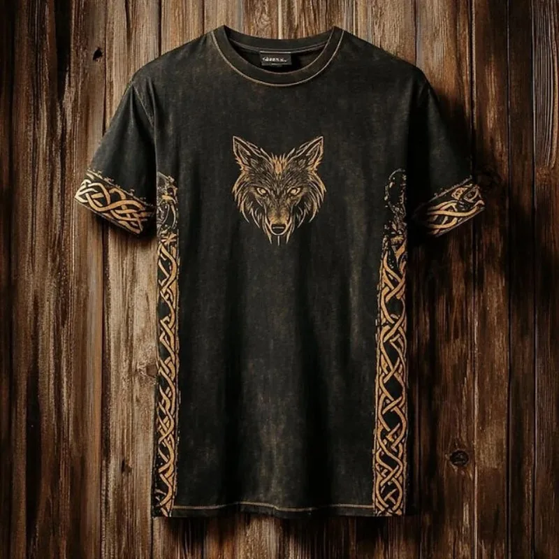Vintage Men's T Shirt Short Sleeve Ethnic Prints Casual O-Neck Oversized Pullover Fashion Streetwear Male Clothing T-Shirts