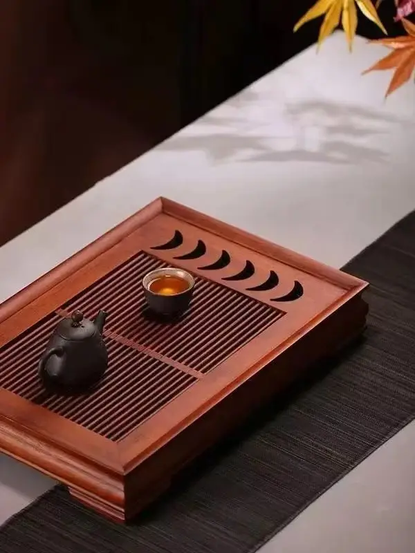 wet and dry tea tray, storage and drainage drawer type bamboo simple tea table, small household drainage tray - Detail 1