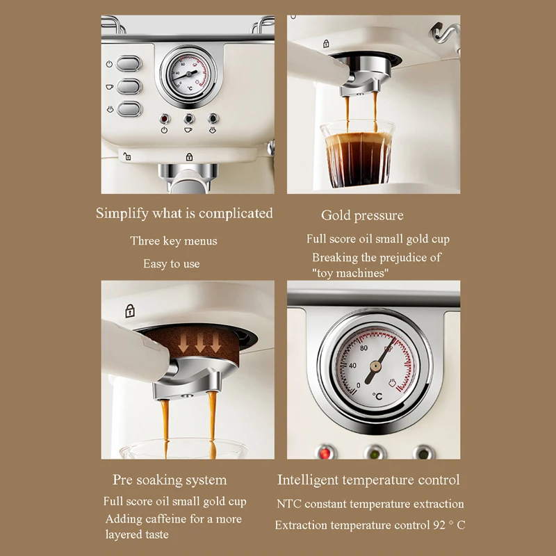 半自動エスプレッソカプチーノコーヒーマシン温度調節可能なポルタフィルターコーヒーメーカーメタル