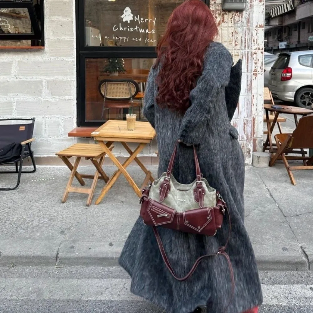 

PU Women's Shoulder Bag Crossed Color Large Capacity Crossbody Bag with Denim Patchwork Casual Design Armpit Handbag Streetwear