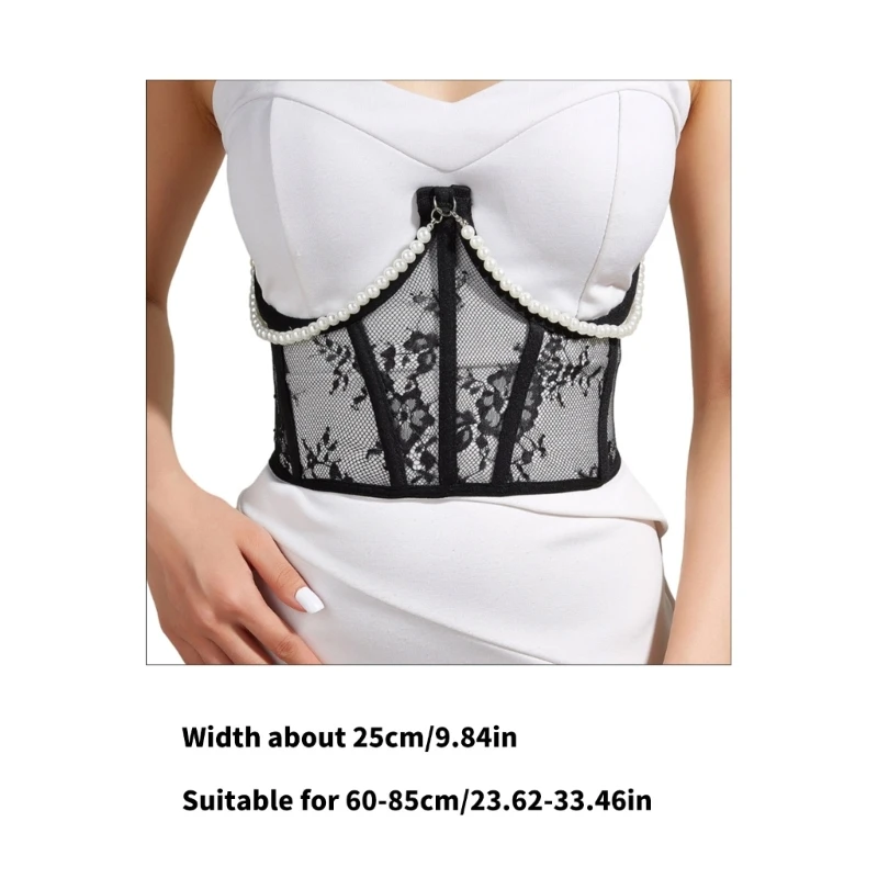 SHEER Lace เอวรัดตัวผู้หญิงวัยรุ่น Dangle Pearl CHAIN ​​Decor Body Shaper Girdle Extender Streetwear เอว Decors Dropsale