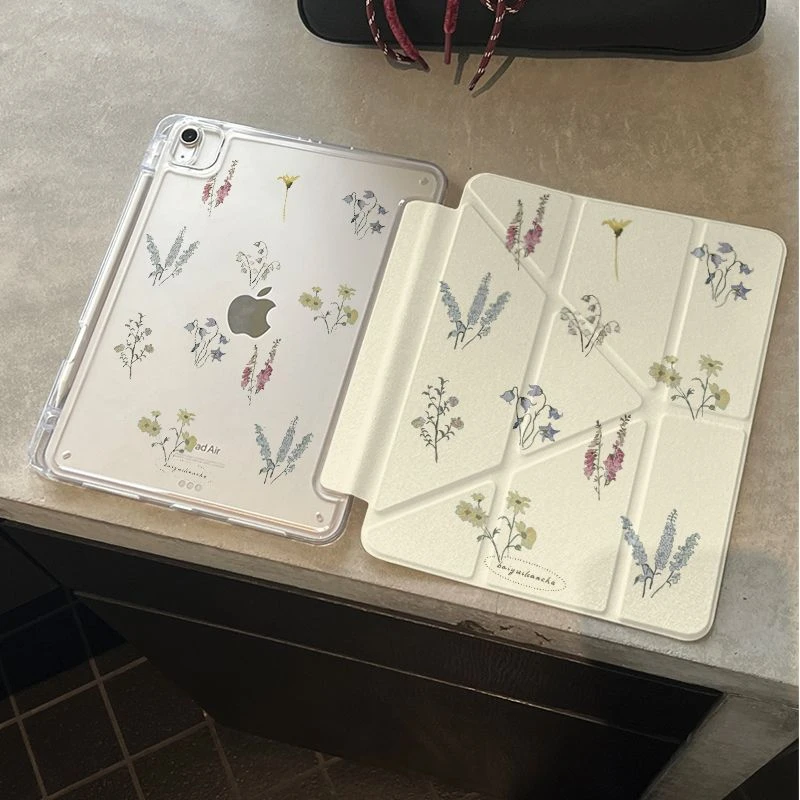 Ins Fresh Flower Tablet Case For iPad Pro 11 A16 12.9 13 M2 M4 M3 M5 Shell 8.3 9.7 10.2 5/6/7/8/9/10/11th Air 2 3 4 5 6 7 Cover