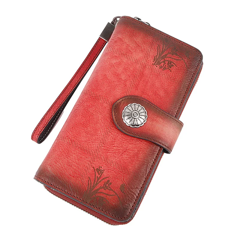 MOTAORA Retro Genuine Leather Women Wallet ID Credit Cards Holder Multi Purpose Female Wrist Clutch Bags Long Luxury Purse